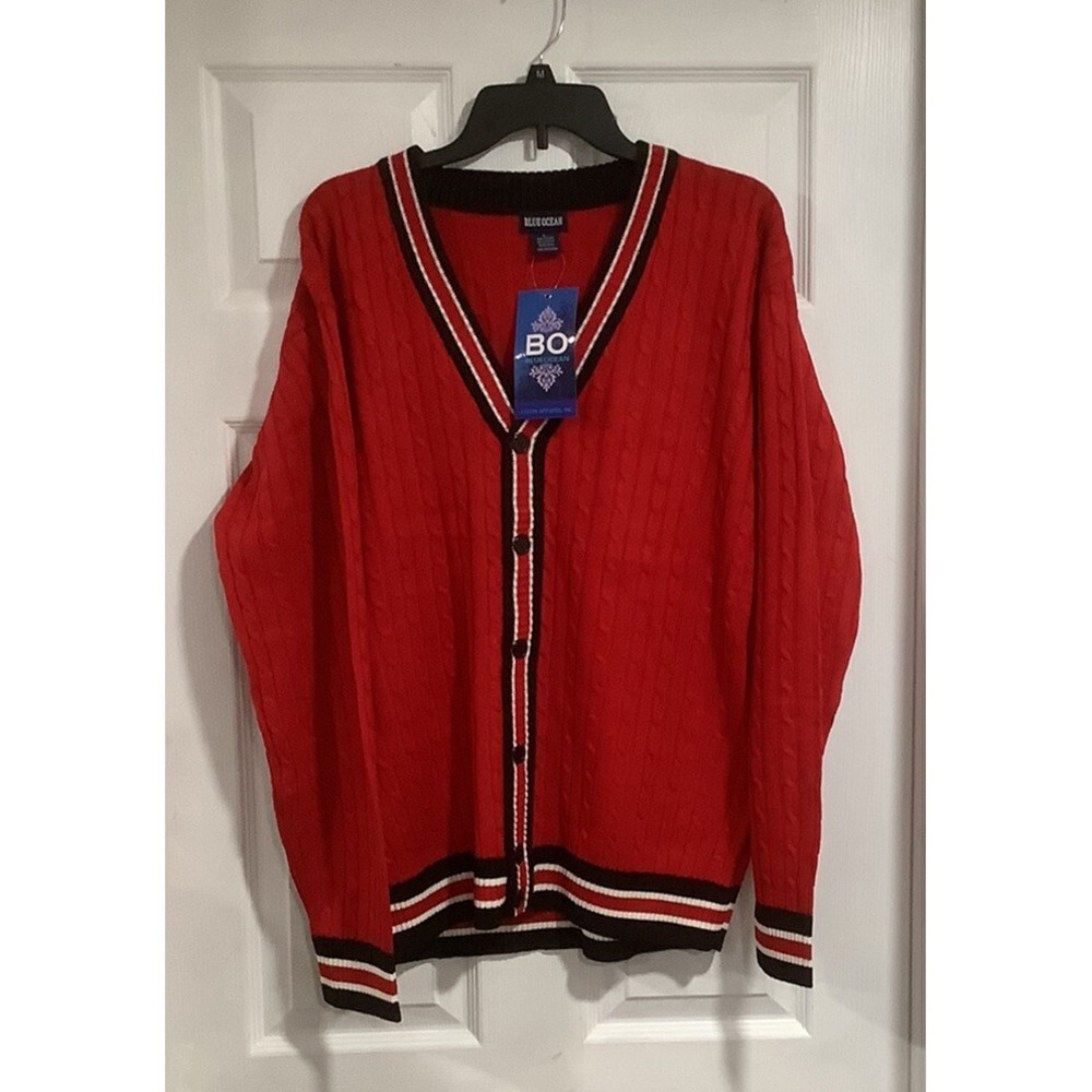 VINTAGE Blue Ocean  Sweater Mens  Large Red Cardigan Beautiful